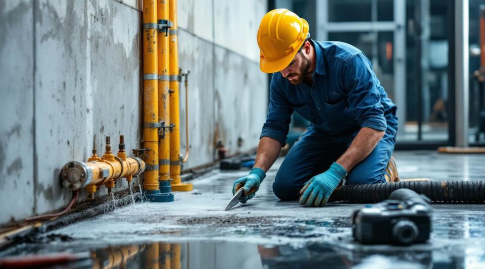 Restoration technicians using industrial water extraction equipment and thermal imaging in a high-end Las Vegas hotel.